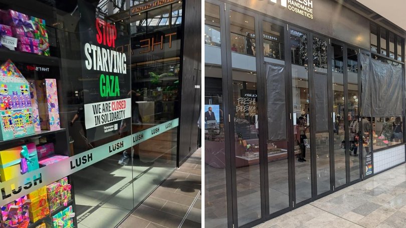 Lush stores across Australia have been closed, while signs protesting the situation in Gaza have been covered up at some sights.