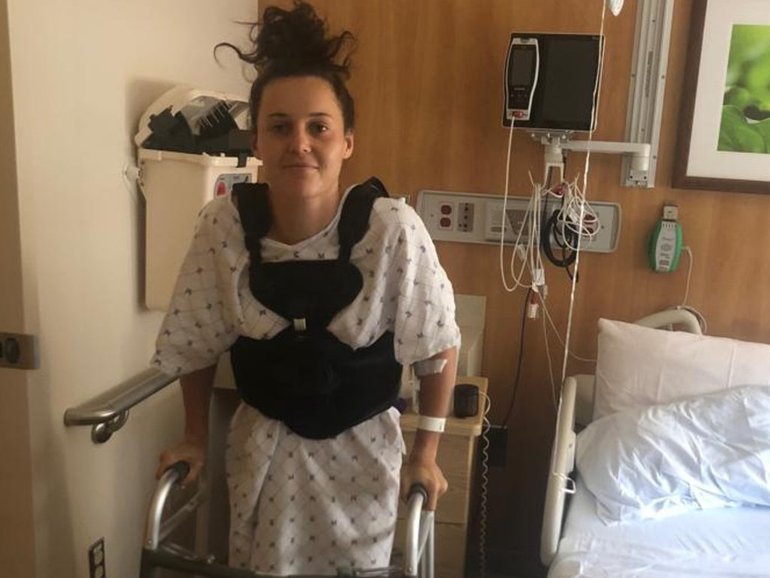 Raso during her recovery from her broken back. Supplied.