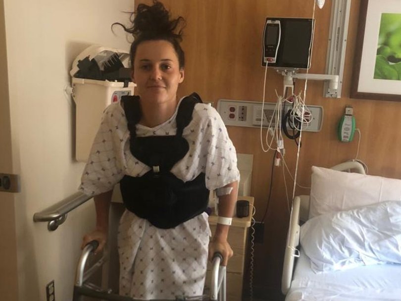 Raso during her recovery from her broken back. Picture: Supplied.