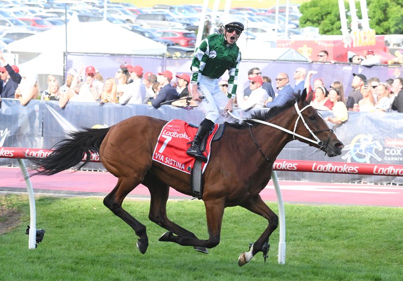 James McDonald riding Via Sistina to victory at the Cox Plate last year.