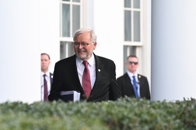 Australia's Ambassador to the United States Kevin Rudd leaves the White House on Monday, October 20, 2025.