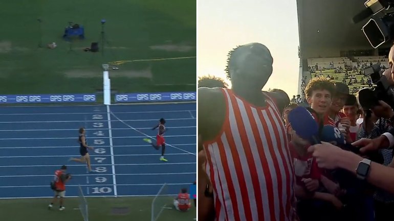 Gout Gout was swamped by media and fans after winning his final schoolboy individual event.