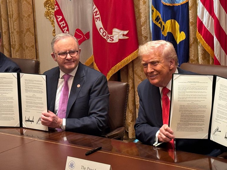 Prime Minister Anthony Albanese and US President Donald Trump hav inked a landmark critical minerals deal. NewsWire / Joseph Olbrycht-Palmer