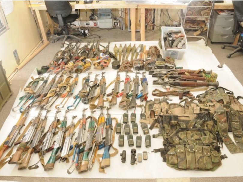 Taliban weapons taken by the SAS’s 2nd Squadron after the Battle of Tizak on June, 11, 2010 in the Shah Wali Kot district of Afghanistan.