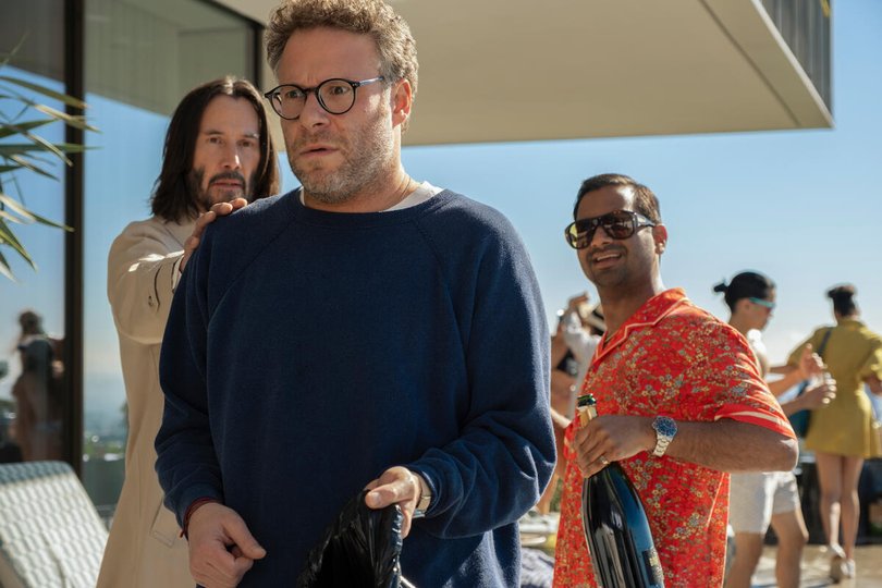 Keanu Reeves, Seth Rogen and Aziz Ansari in Good Fortune.