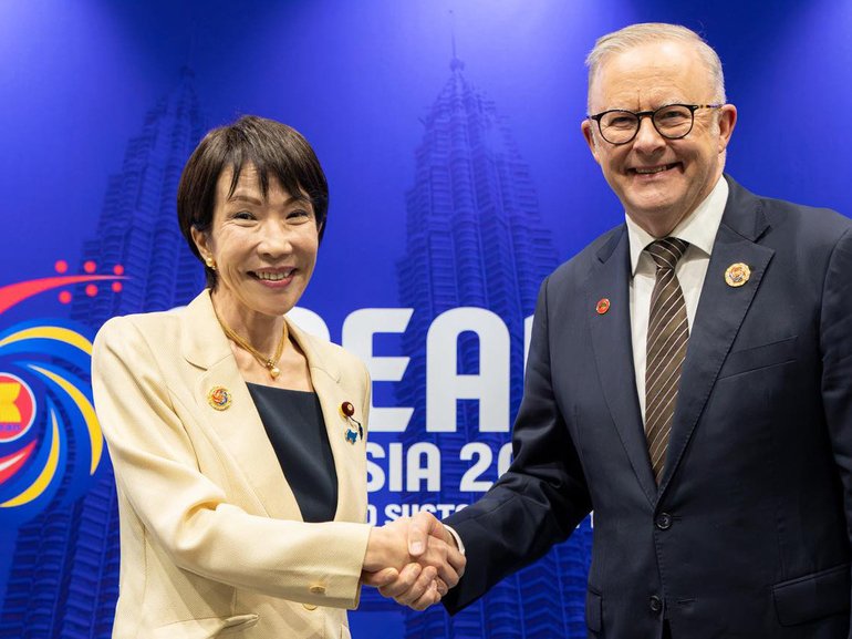 Japanese Prime Minister Sanae Takaichi with Anthony Albanese at the ASEAN summit. 
