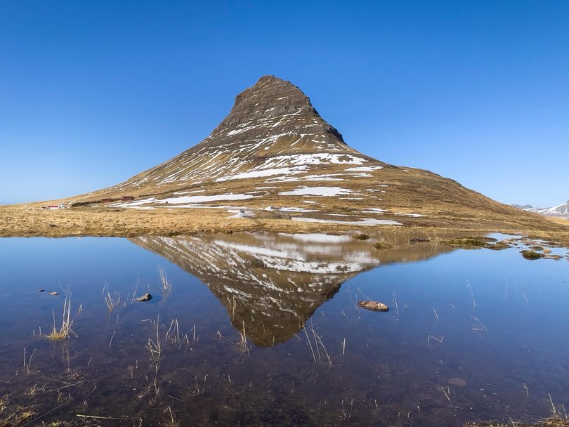 Kirkjufell aka Church Mountain, near the town of Grundarfjörður in Iceland. Kirkjufell was one of the filming locations for Game of Thrones. 