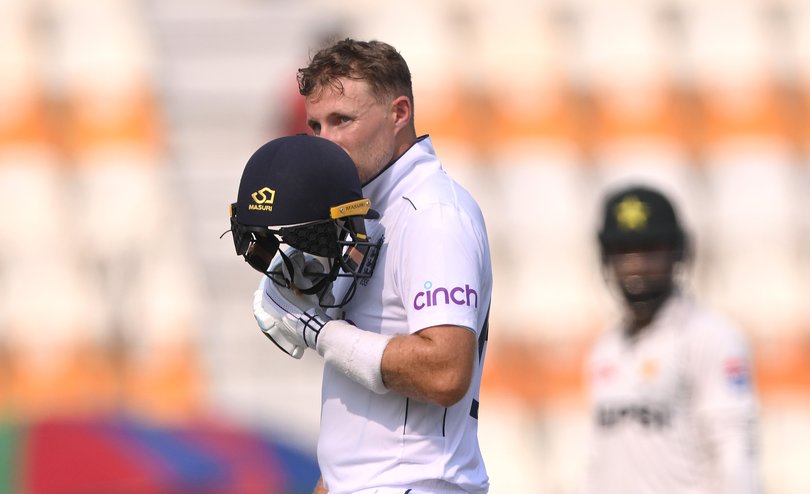 Joe Root celebrates making a century against Pakistan last year.