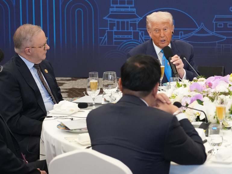 Prime Minister Anthony Albanese was seated right next to his new mate US President Donald Trump.