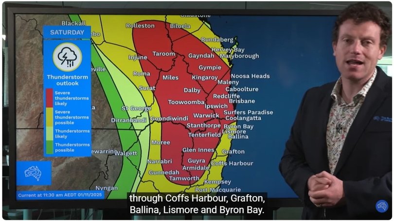 Angus Hines warns several NSW and Queensland towns in the red to expect severe weatherstorms. Picture: Supplied
