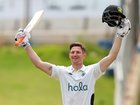 Cameron Bancroft of Western Australia celebrates his century.