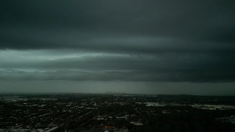 Dark skies as extreme weather hit Brisbane and surrounds on Saturday.