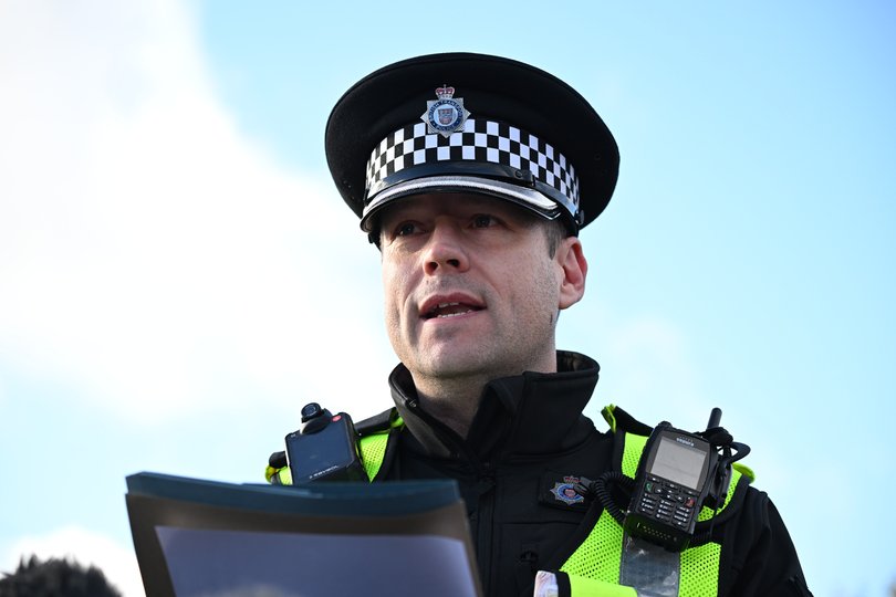 Superintendent John Loveless from British Transport Police speaks to the press at Huntingdon Station after a stabbing attack on November 02, 2025.