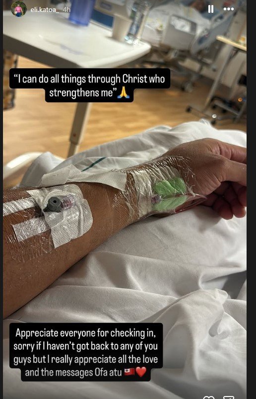 Eli Katoa post from his hospital bed.