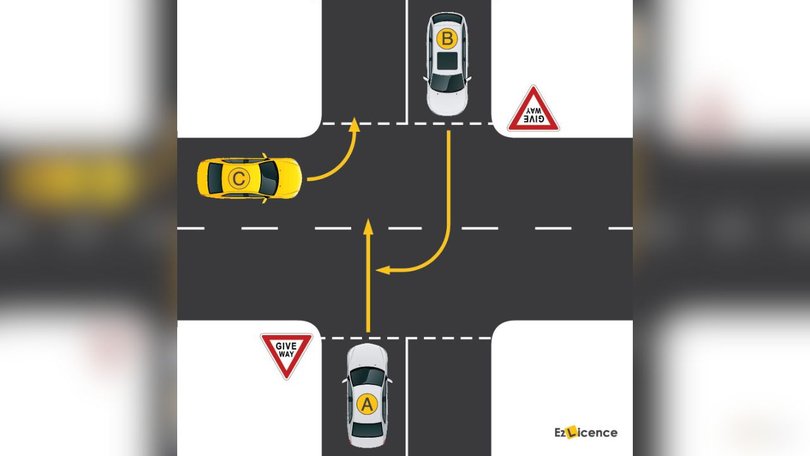 Select the cars which vehicle A must give way to.