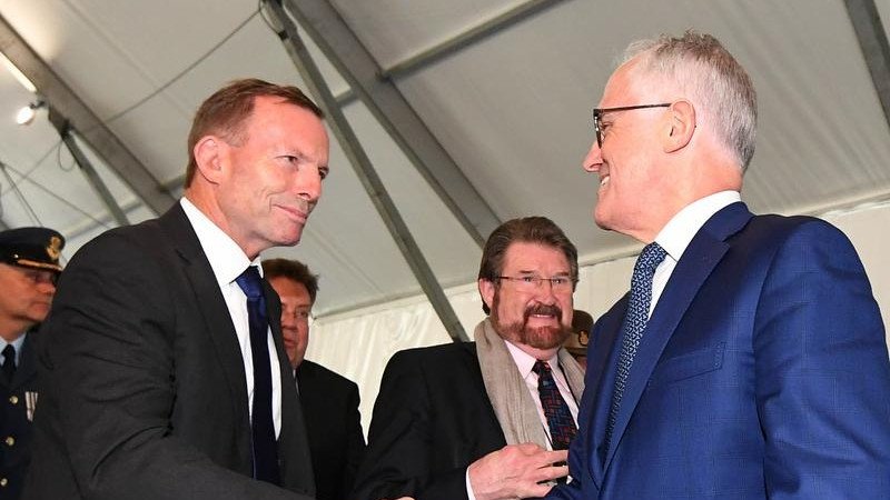 Ex-prime ministers Tony Abbott and Malcolm Turnbull.