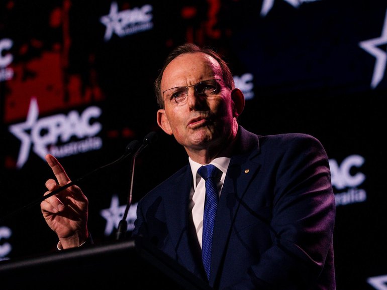 Former Australian Prime Minister Tony Abbott speaks at the opening of the 2025 QPAC Australia. 