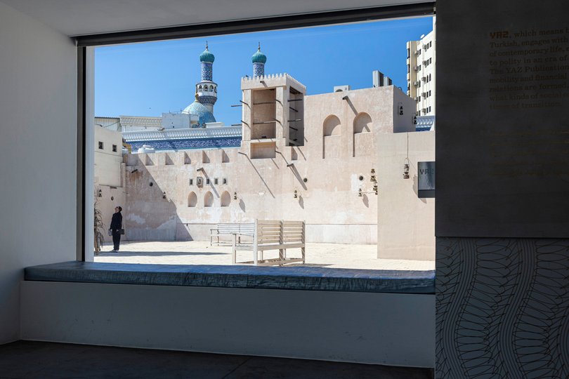 A visitor to the Sharjah Art Museum, which displays contemporary art from the Arab world.