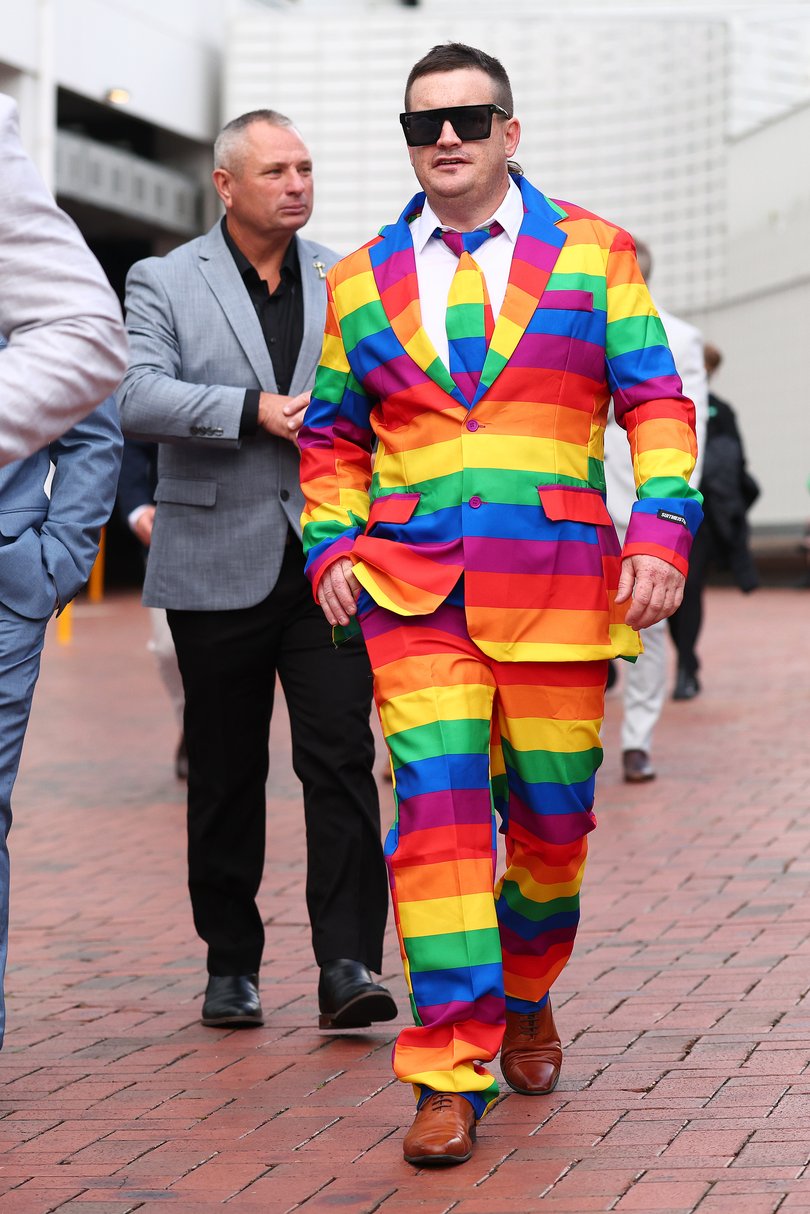 Racegoer arrives during Melbourne Cup Day.