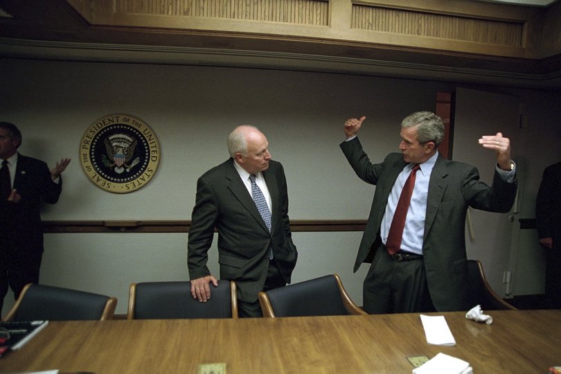 President George W. Bush and Vice President Dick Cheney in the Presidential Emergency Operations Center in Washington, Sept. 11, 2001.