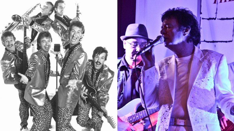 Danny Mayers, pictured left of the microphone in The Delltones band snap, and right, has died aged 77.