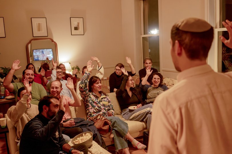 Rabbi Danny Stein, right, during a gathering with his Jewish community group