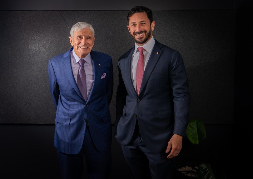 Mr Stokes pictured with son Ryan Stokes, Seven Group Holdings managing director and chief executive.