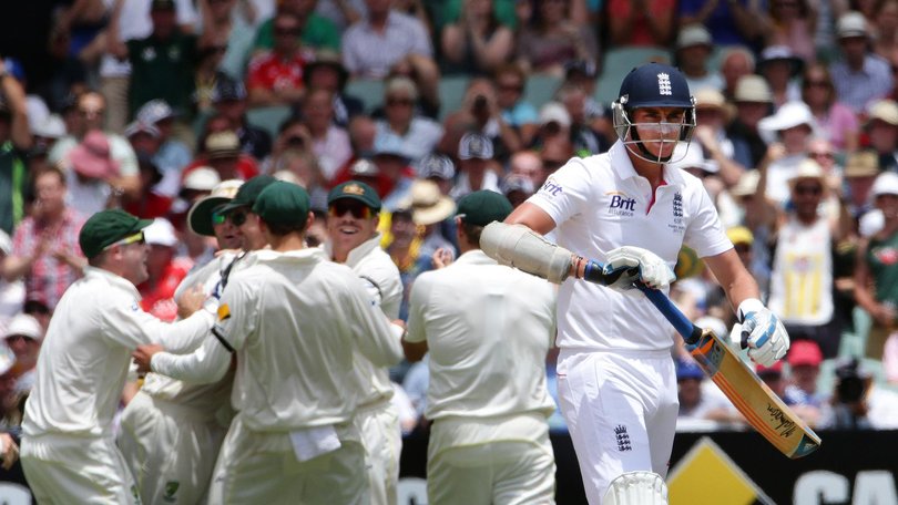 Stuart Broad departs for a duck in the 2013-14 Australian Ashes. PIC SARAH REED.