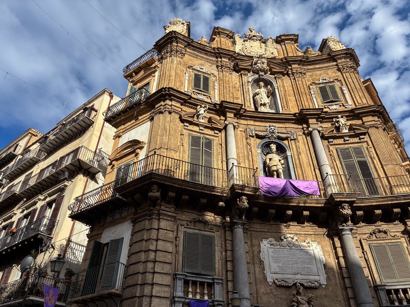 Buildings in Quattro Canti square in Palermo centre, Sicily. 