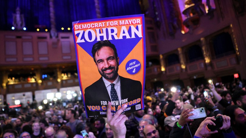 Supporters attend the election watch party for the new New York City mayor Zohran Mamdani.