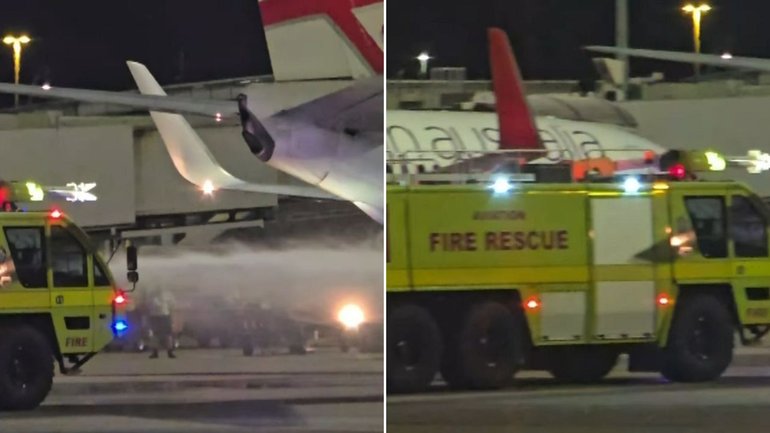 A Virgin Australia flight has caught fire in Brisbane. 