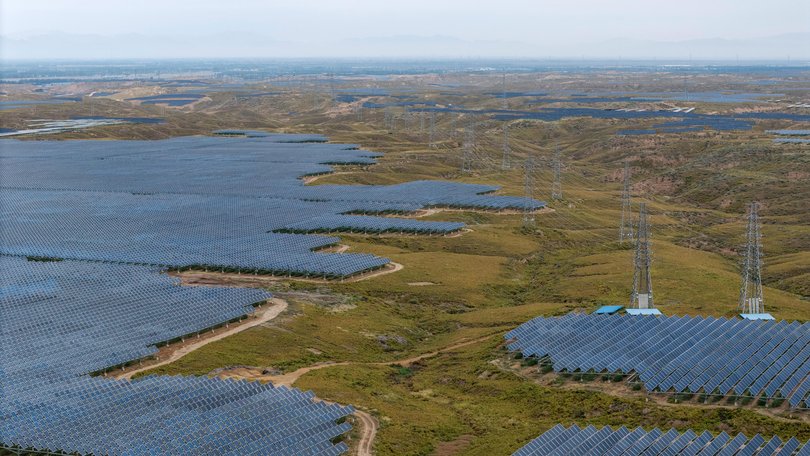 Solar panels near Yinchuan China, on Tuesday, Sept. 16, 2025.
