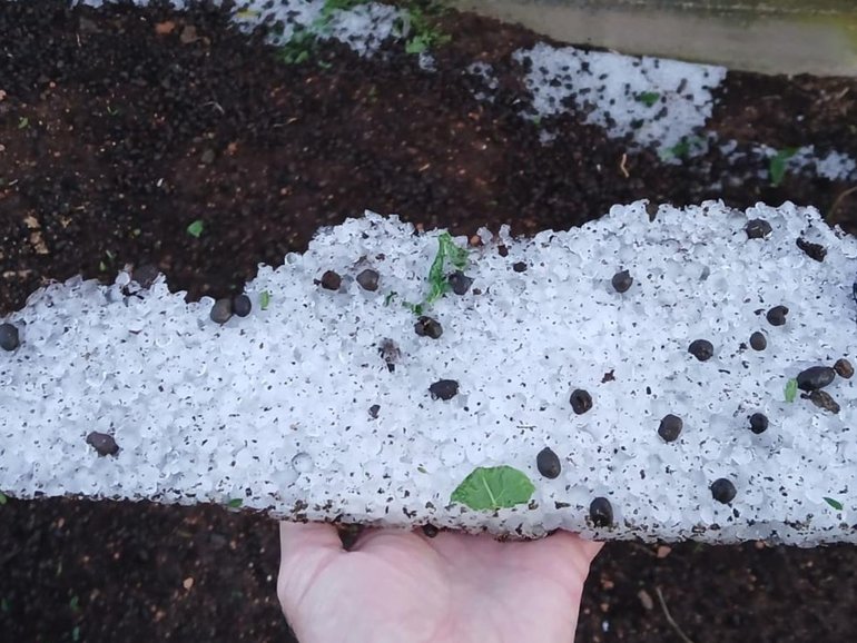 Huge slabs of hail at Denial Bay, near Ceduna.
