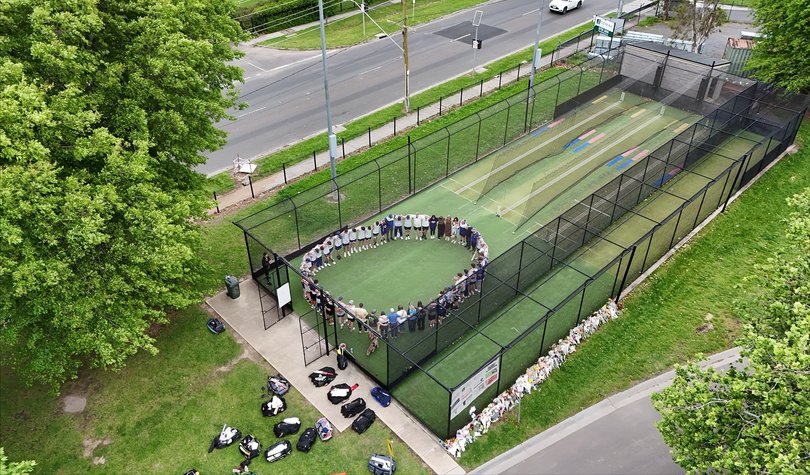 Ferntree Gully players and supporters gathered in the nets where Ben Austin was fatally hit.