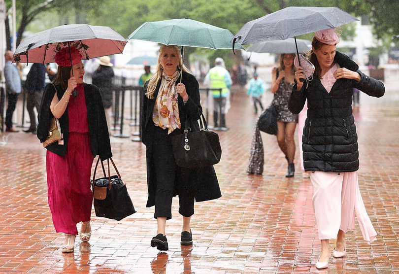 Many racegoers rugged up with winter jackets.