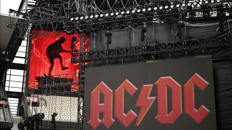 A massive stage has been built from black steel at the MCG for the arrival of hard rockers AC/DC. (Joel Carrett/AAP PHOTOS)