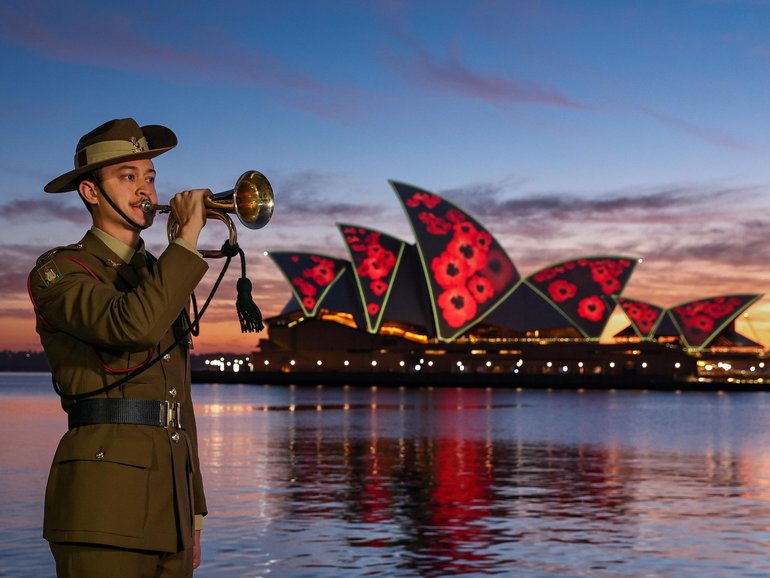 Bugler Jacob Legaspi at Campbells Cove. 