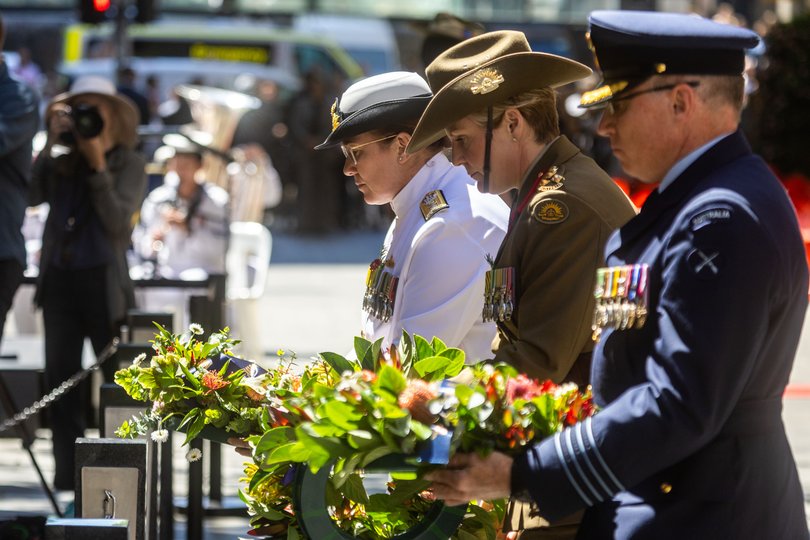 Representatives of the Australian Defence Force Services during a Remembrance Day service at The Cenotaph, in Sydney, Tuesday, November 11, 2025. (AAP Image/Pool, Sam Mooy) NO ARCHIVING
