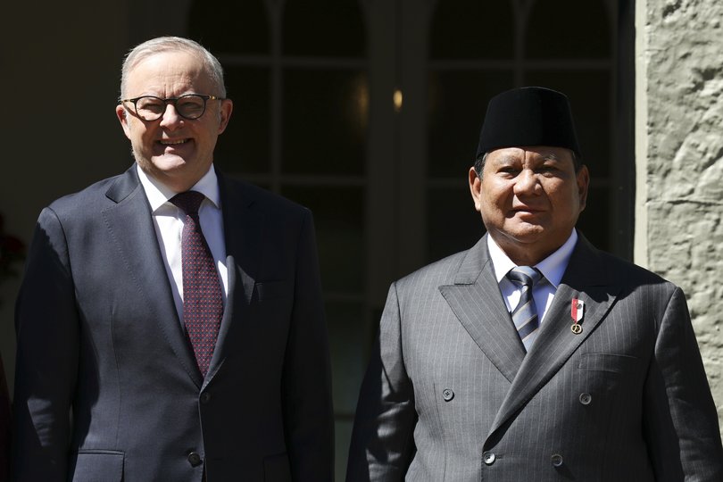 Australian Prime Minister Anthony Albanese welcomes Indonesian President Prabowo Subianto to Kirribilli House.