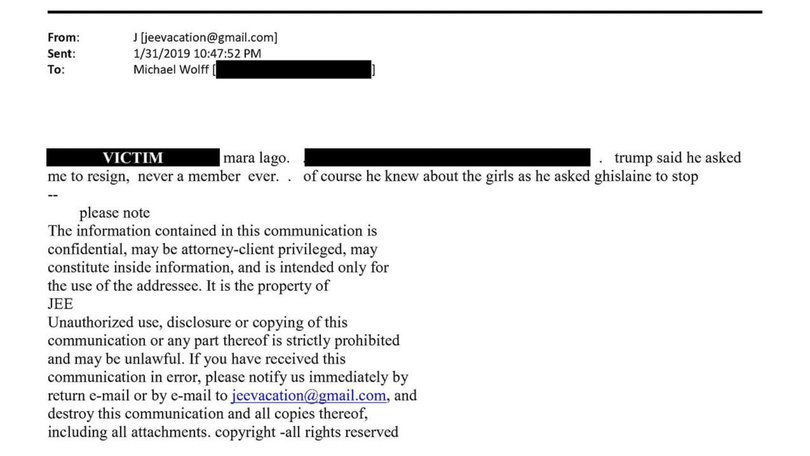 Epstein tells Wolff that Trump ‘knew about the girls’.