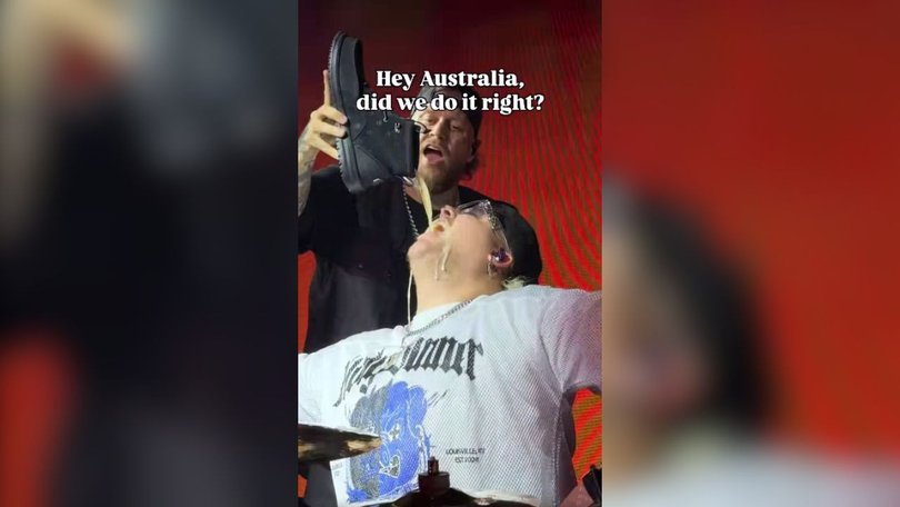 The US artist made headlines for doing a shoey with his drummer during his Australian leg of his tour.