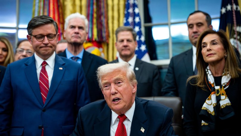 President Donald Trump speaks before signing the funding package to re-open the federal government in the Oval Office of the White House.