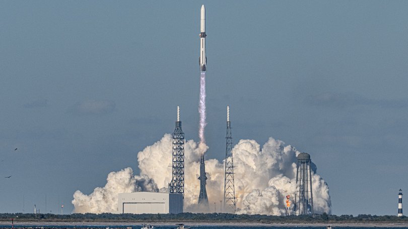 Blue Origin launches their New Glenn rocket on Nov 13th, 2025 from SLC-36 in Cape Canaveral, FL to support the ESCAPADE mission (Photo by Michael Cain Jr./Sipa USA)
