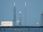 A Blue Origin New Glenn rocket stands ready on Launch Complex 36 at the Cape Canaveral Space Force Station in Cape Canaveral.