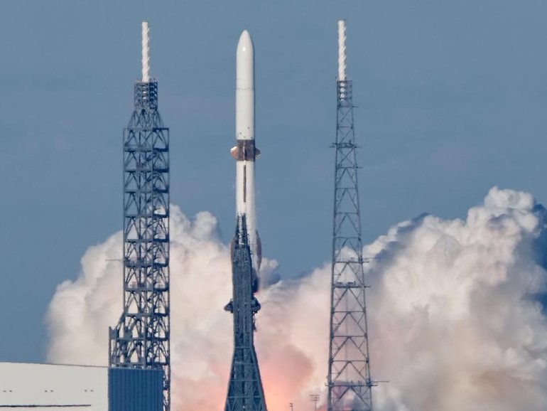 The 98-metre New Glenn rocket has blasted into the afternoon sky from Cape Canaveral. (AP PHOTO)