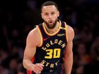 Stephen Curry of the Golden State Warriors celebrates a shot in the fourth quarter against the New York Knicks at Madison Square Garden on March 04, 2025.