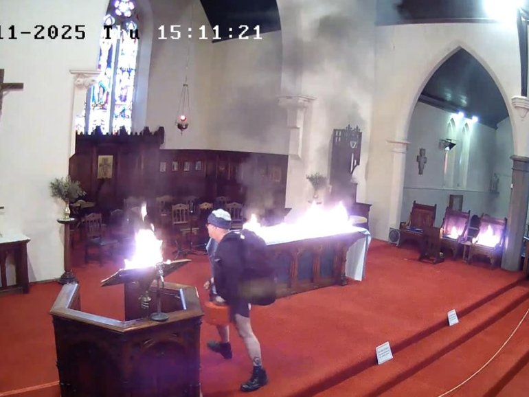 CCTV captured the fire being lit inside the church. Supplied.