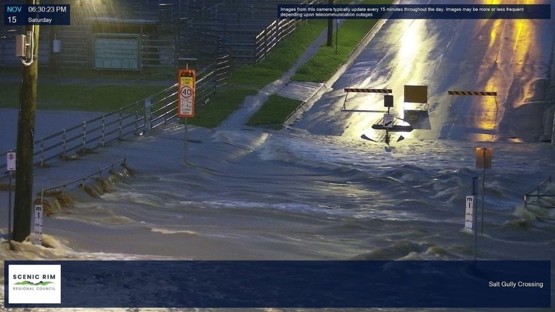 Rising waters cut off a crossing in the Scenic Rim.