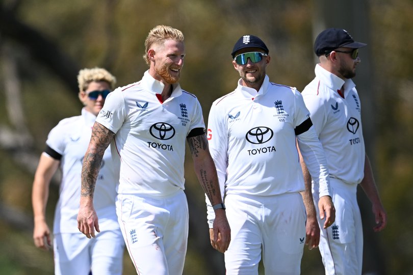 England captain Ben Stokes with Joe Root during the warm-up match.