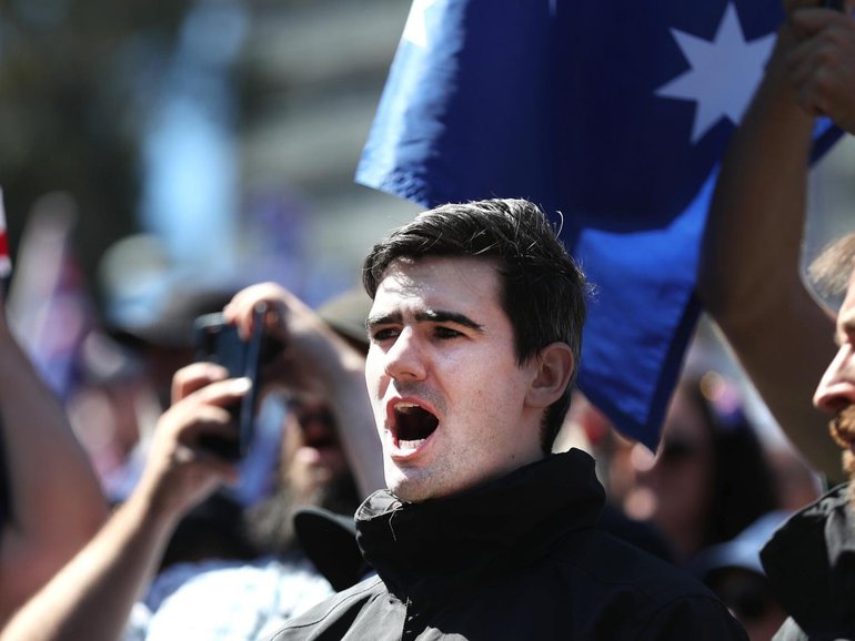Jacob Hersant (centre) is a self-described neo-Nazi. NewsWire / Scott Powick